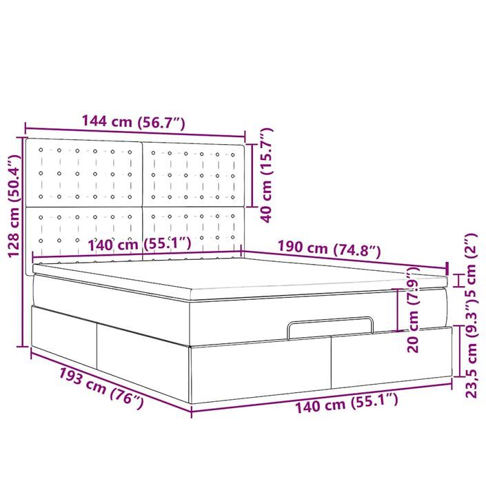 Cadre de lit ottoman et matelas gris clair 140x190 cm tissu - Photo n°13