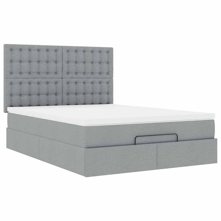 Cadre de lit ottoman et matelas gris clair 140x190 cm tissu - Photo n°5