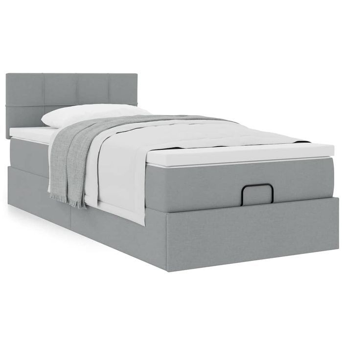 Cadre de lit ottoman et matelas gris clair 90x190 cm tissu - Photo n°1