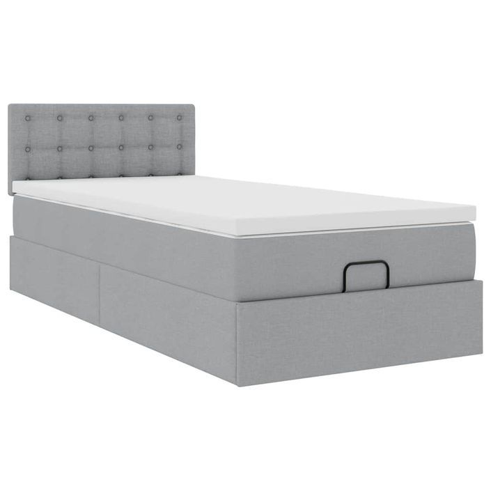 Cadre de lit ottoman et matelas gris clair 90x190 cm tissu - Photo n°2