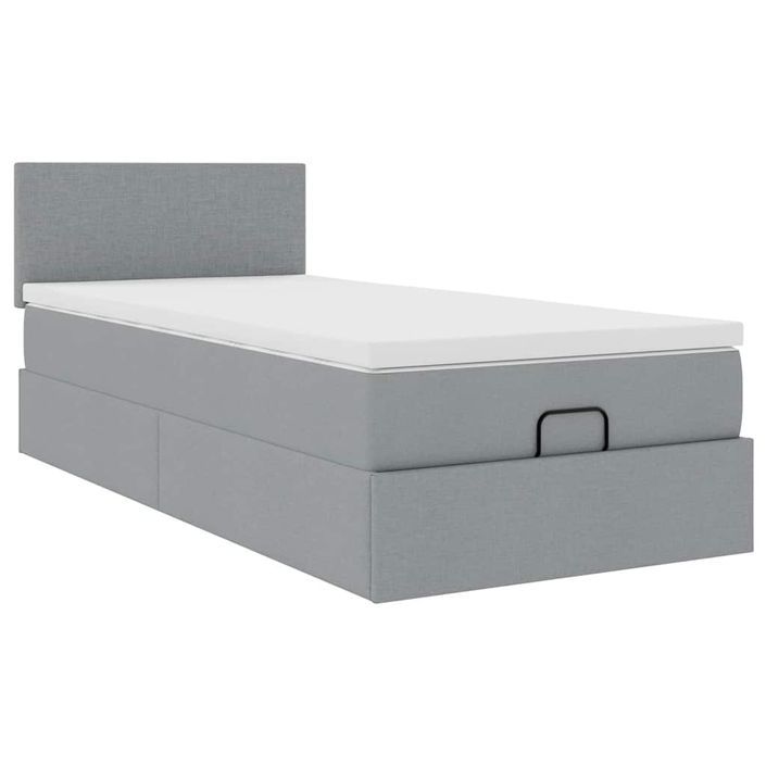 Cadre de lit ottoman et matelas gris clair 90x190 cm tissu - Photo n°5