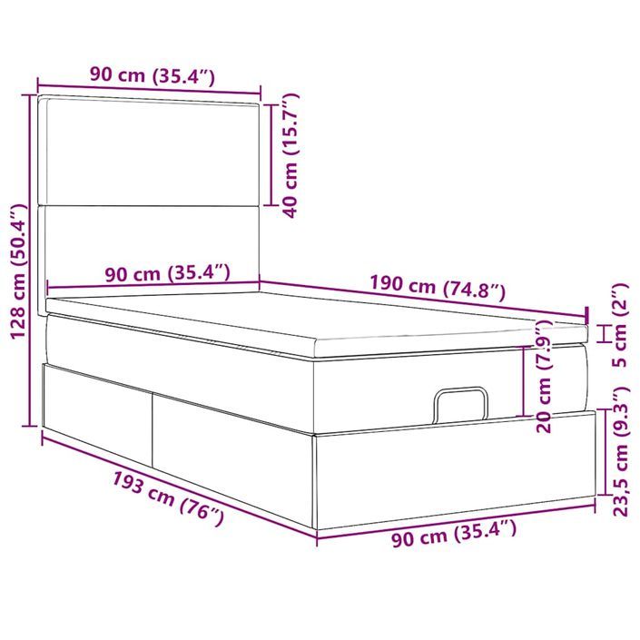 Cadre de lit ottoman et matelas gris clair 90x190 cm tissu - Photo n°13