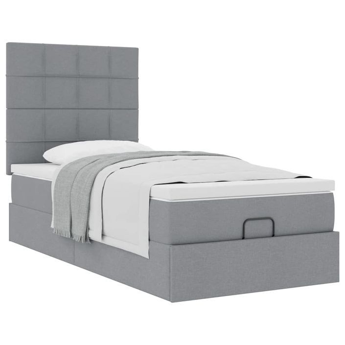 Cadre de lit ottoman et matelas gris clair 90x190 cm tissu - Photo n°4