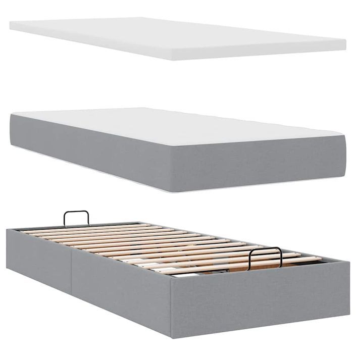 Cadre de lit ottoman et matelas gris clair 90x190 cm tissu - Photo n°6