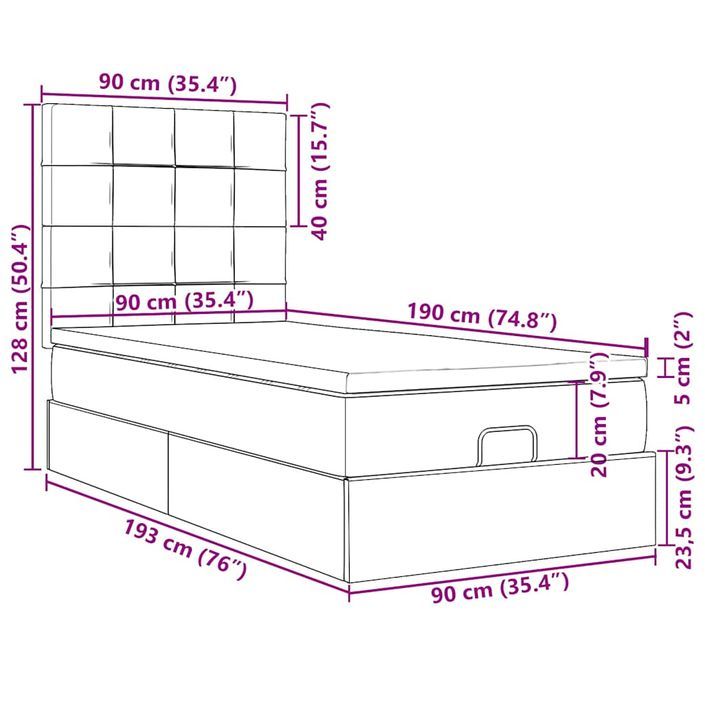 Cadre de lit ottoman et matelas gris clair 90x190 cm tissu - Photo n°13