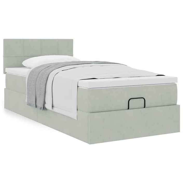 Cadre de lit ottoman et matelas gris clair 90x190 cm velours - Photo n°1