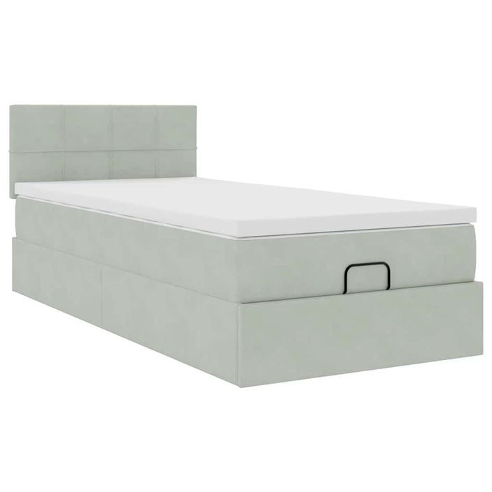 Cadre de lit ottoman et matelas gris clair 90x190 cm velours - Photo n°2