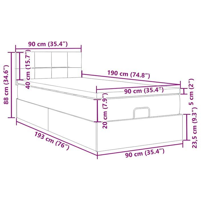 Cadre de lit ottoman et matelas gris clair 90x190 cm velours - Photo n°13