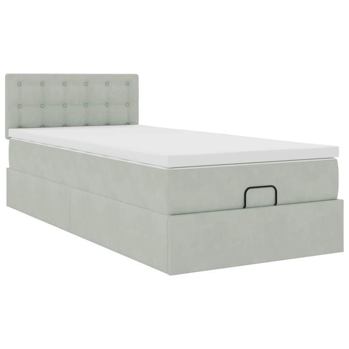 Cadre de lit ottoman et matelas gris clair 90x190 cm velours - Photo n°2