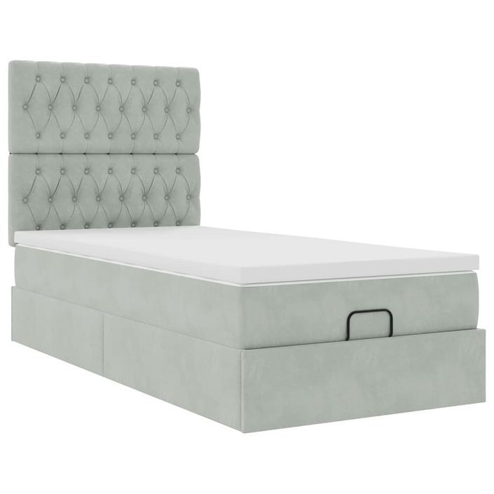 Cadre de lit ottoman et matelas gris clair 90x190 cm velours - Photo n°4