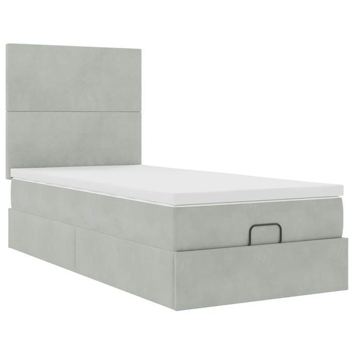 Cadre de lit ottoman et matelas gris clair 90x190 cm velours - Photo n°5