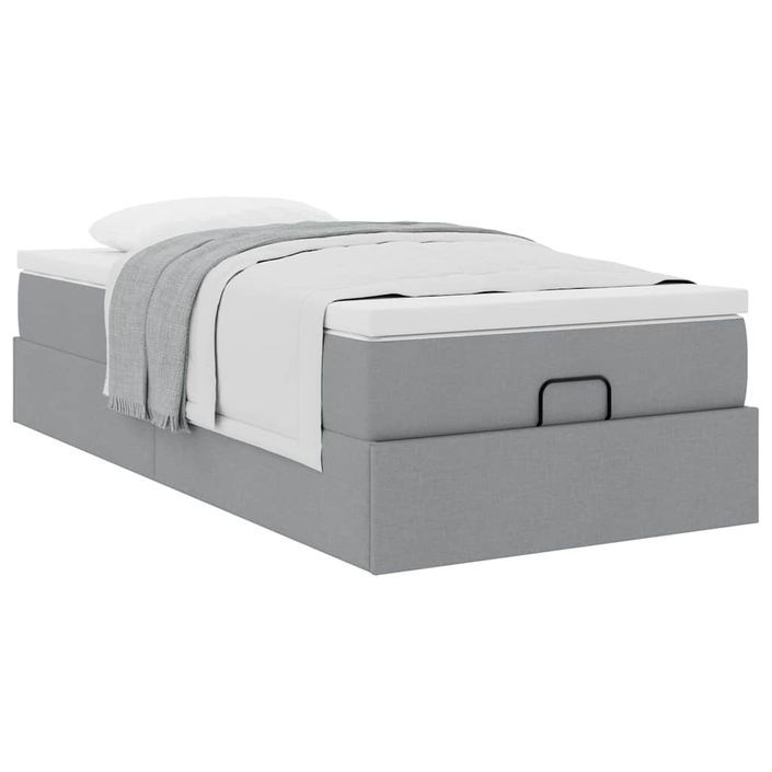 Cadre de lit ottoman et matelas gris clair 90x200 cm tissu - Photo n°4