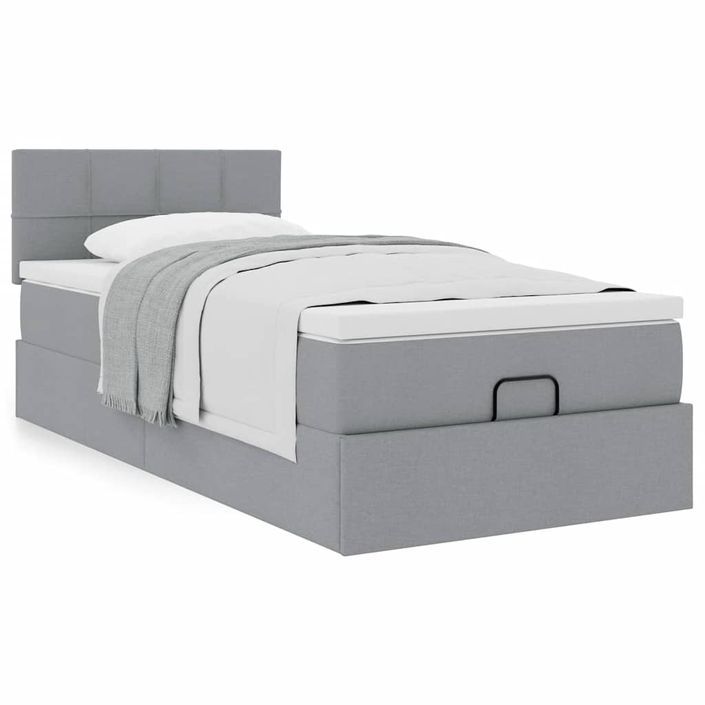 Cadre de lit ottoman et matelas gris clair 90x200 cm tissu - Photo n°1