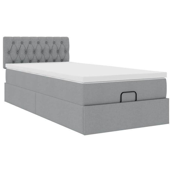 Cadre de lit ottoman et matelas gris clair 90x200 cm tissu - Photo n°2