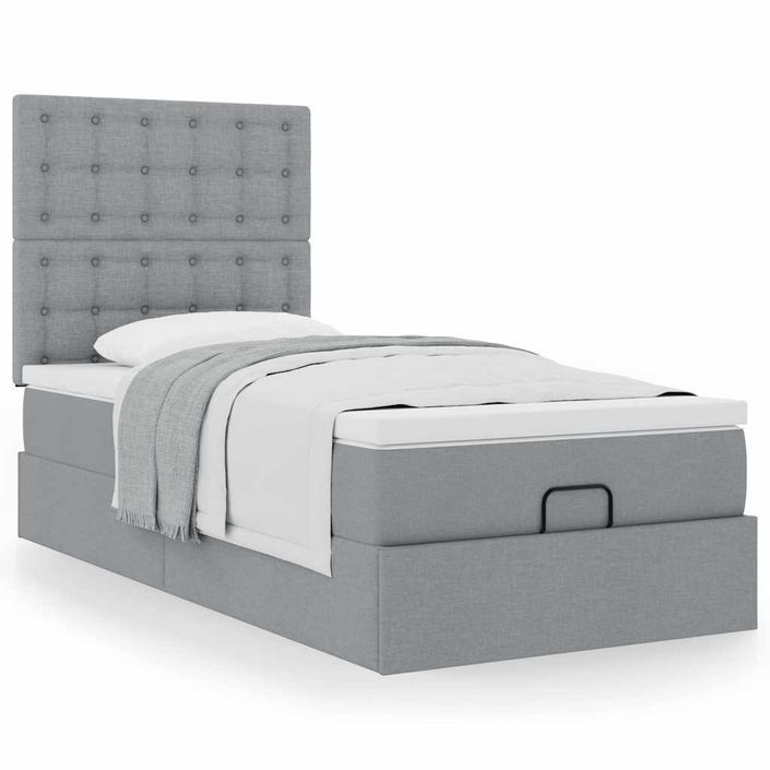 Cadre de lit ottoman et matelas gris clair 90x200 cm tissu - Photo n°1