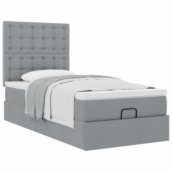 Cadre de lit ottoman et matelas gris clair 90x200 cm tissu - Photo n°4