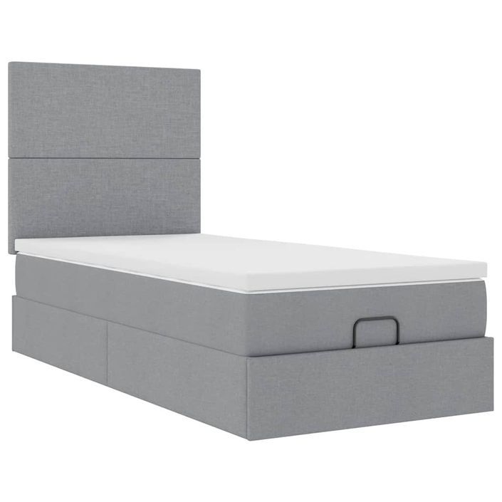 Cadre de lit ottoman et matelas gris clair 90x200 cm tissu - Photo n°5