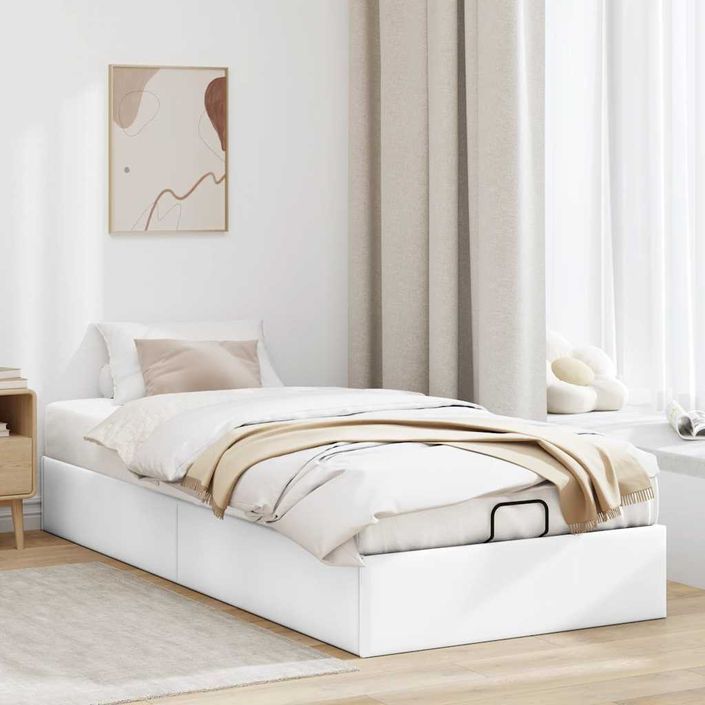 Cadre de lit ottoman sans matelas blanc 100x200 cm similicuir - Photo n°1