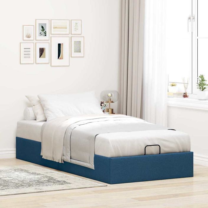 Cadre de lit ottoman sans matelas bleu 100x200 cm tissu - Photo n°1