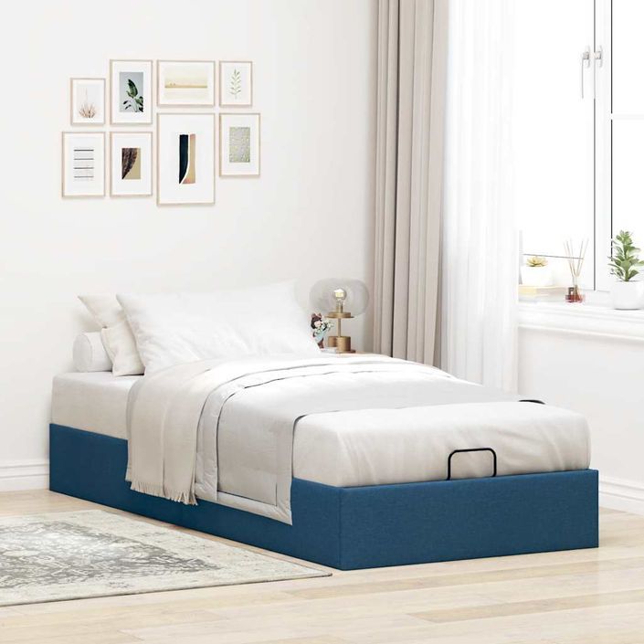 Cadre de lit ottoman sans matelas bleu 90x200 cm tissu - Photo n°1