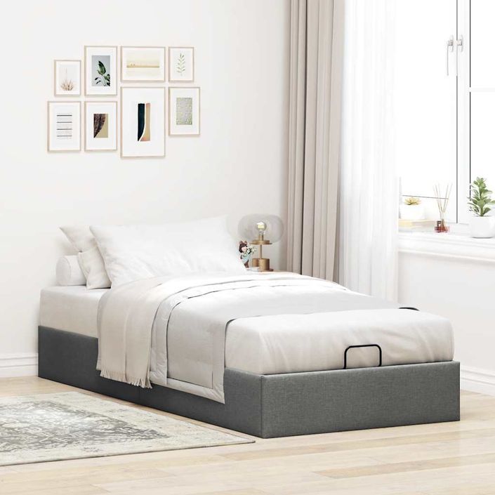 Cadre de lit ottoman sans matelas gris foncé 100x200 cm tissu - Photo n°1