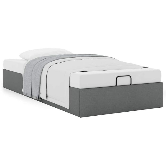 Cadre de lit ottoman sans matelas gris foncé 100x200 cm tissu - Photo n°2