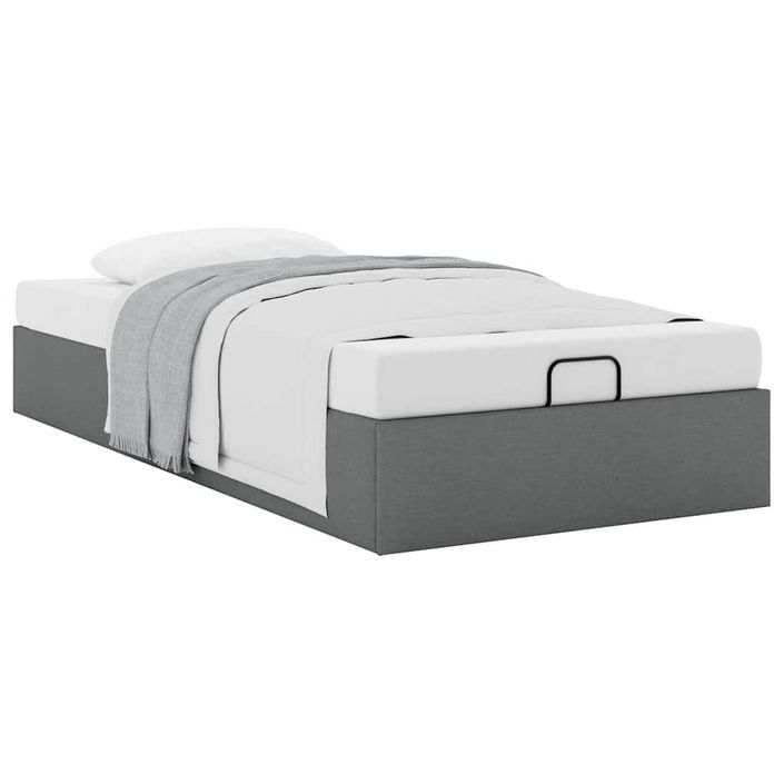 Cadre de lit ottoman sans matelas gris foncé 100x200 cm tissu - Photo n°3