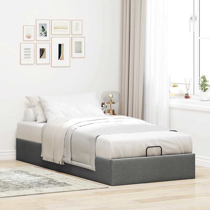 Cadre de lit ottoman sans matelas gris foncé 90x190 cm tissu - Photo n°1