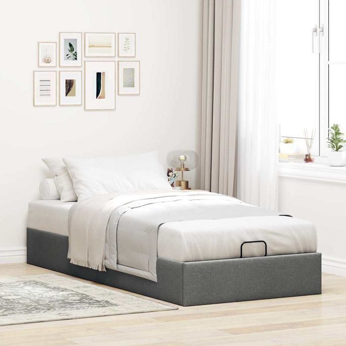 Cadre de lit ottoman sans matelas gris foncé 90x200 cm tissu - Photo n°1