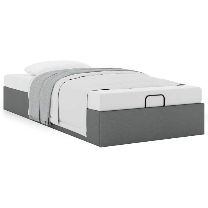 Cadre de lit ottoman sans matelas gris foncé 90x200 cm tissu - Photo n°2