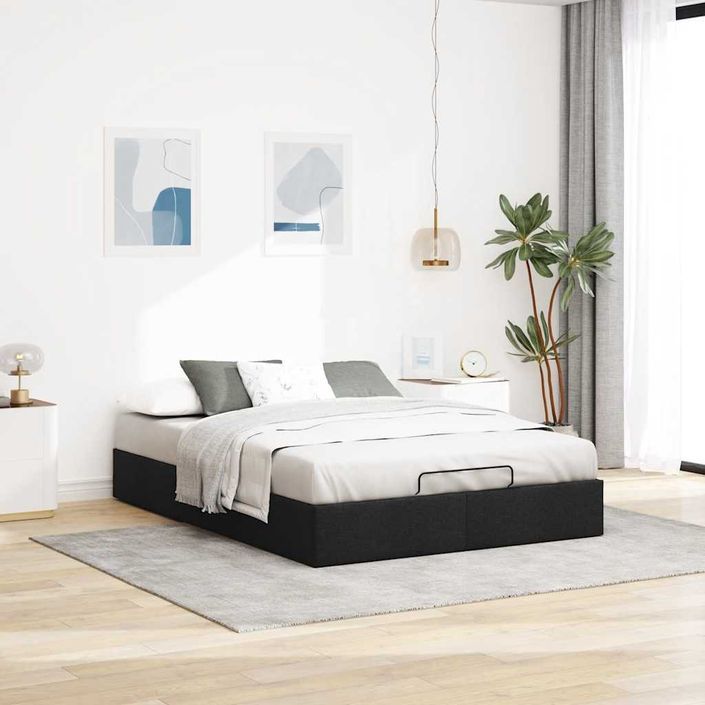 Cadre de lit ottoman sans matelas noir 140x190 cm tissu - Photo n°1