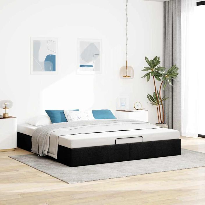 Cadre de lit ottoman sans matelas noir 200x200 cm tissu - Photo n°1