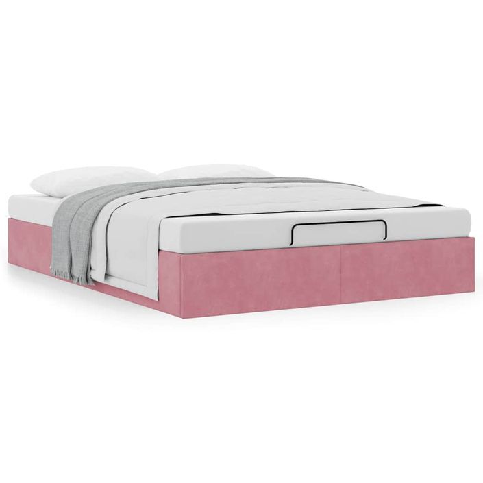 Cadre de lit ottoman sans matelas rose 140x190 cm velours - Photo n°1