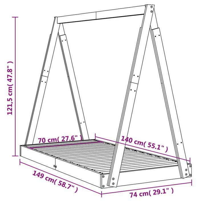 Cadre de lit pour enfant 70x140 cm bois de pin massif - Photo n°9