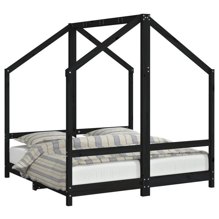 Cadre de lit pour enfant noir 2x(70x140) cm bois de pin massif - Photo n°1