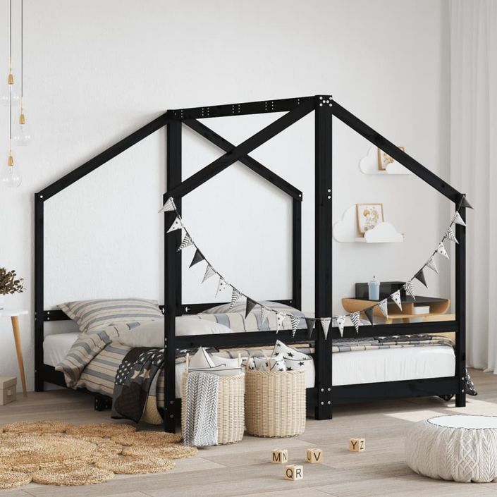 Cadre de lit pour enfant noir 2x(80x160) cm bois de pin massif - Photo n°2