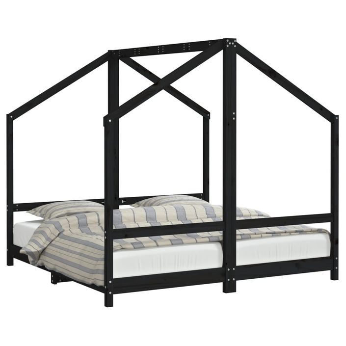 Cadre de lit pour enfant noir 2x(80x160) cm bois de pin massif - Photo n°1