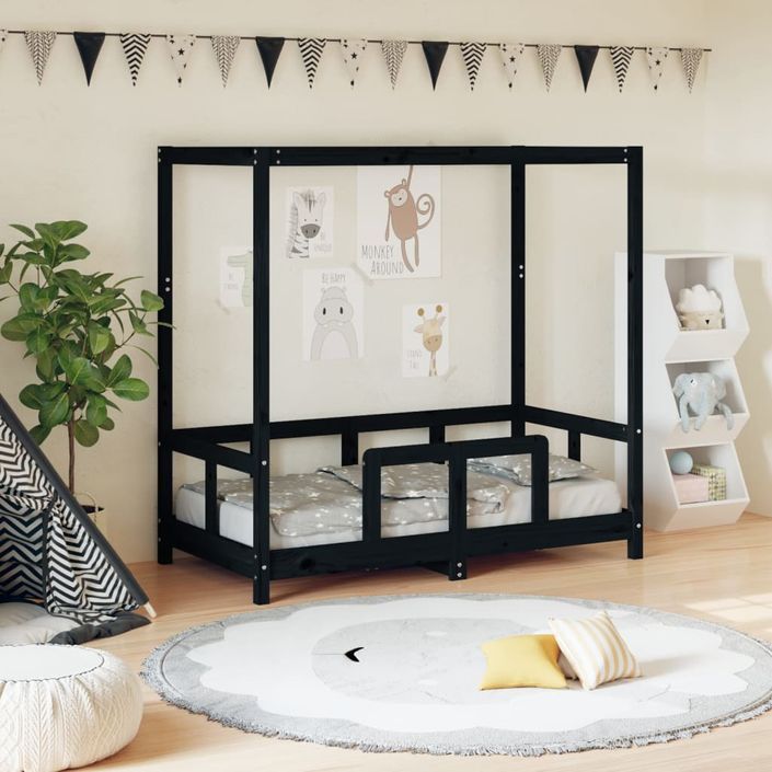 Cadre de lit pour enfant noir 70x140 cm bois de pin massif - Photo n°2