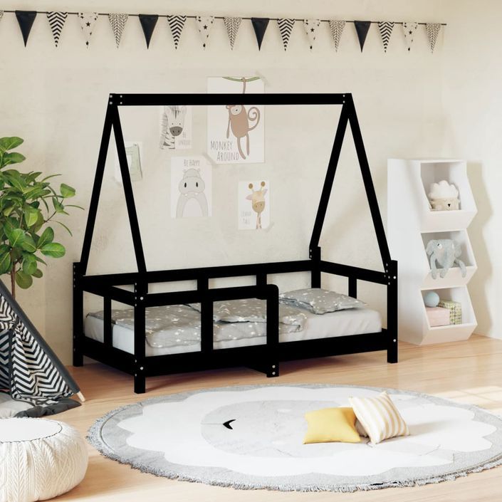 Cadre de lit pour enfant noir 70x140 cm bois de pin massif - Photo n°2