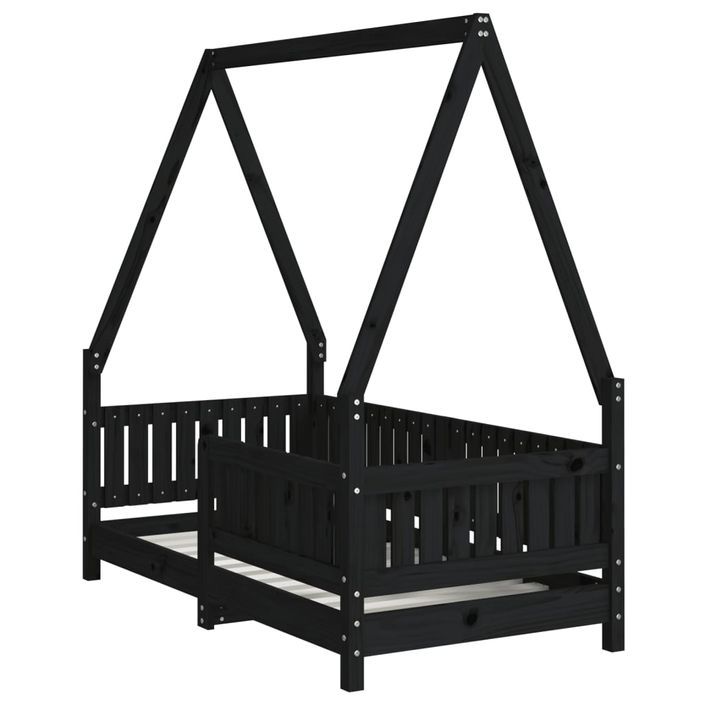 Cadre de lit pour enfant noir 70x140 cm bois de pin massif - Photo n°3