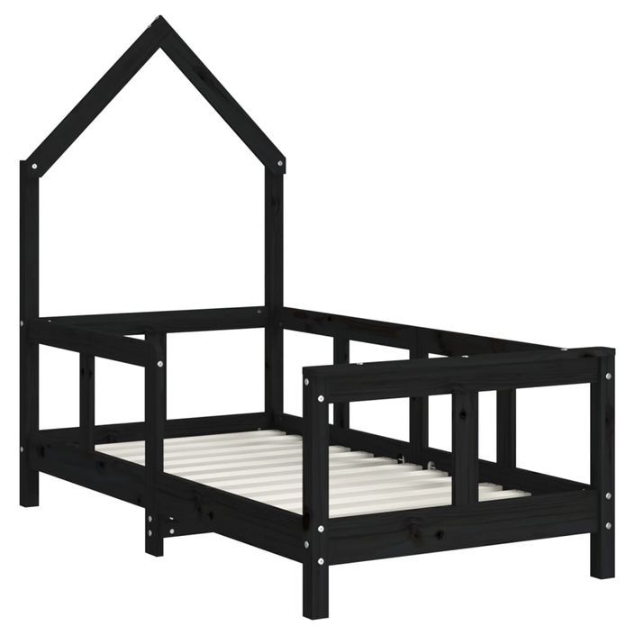 Cadre de lit pour enfant noir 70x140 cm bois de pin massif - Photo n°3
