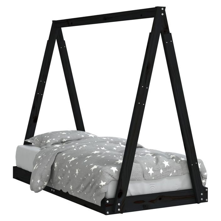 Cadre de lit pour enfant noir 70x140 cm bois de pin massif - Photo n°1