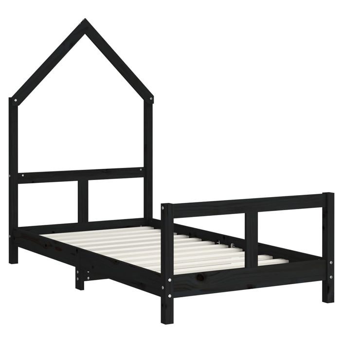 Cadre de lit pour enfant noir 80x160 cm bois de pin massif - Photo n°3