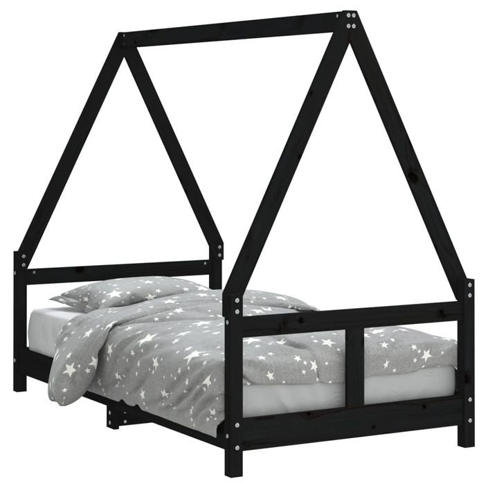 Cadre de lit pour enfant noir 80x160 cm bois de pin massif - Photo n°1