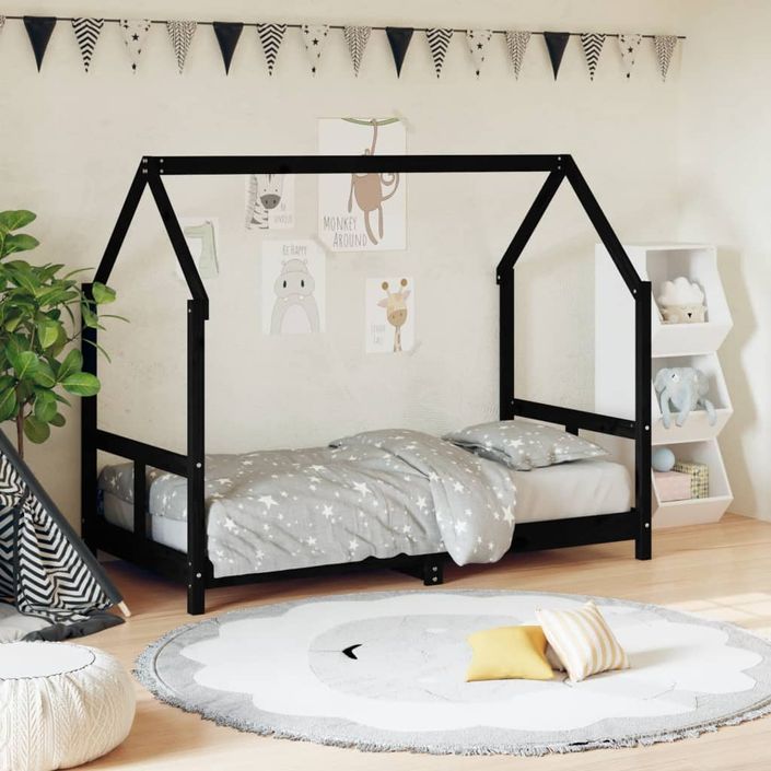 Cadre de lit pour enfant noir 80x160 cm bois de pin massif - Photo n°2