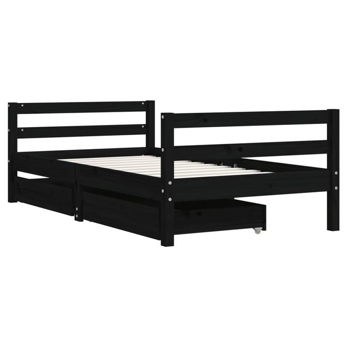 Cadre de lit pour enfant tiroirs noir 80x160 cm bois pin massif - Photo n°3