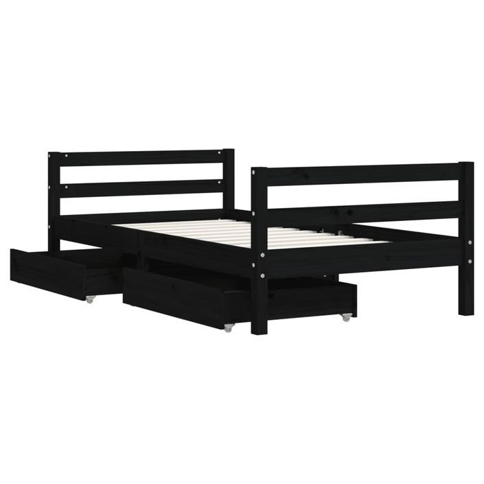 Cadre de lit pour enfant tiroirs noir 80x160 cm bois pin massif - Photo n°4