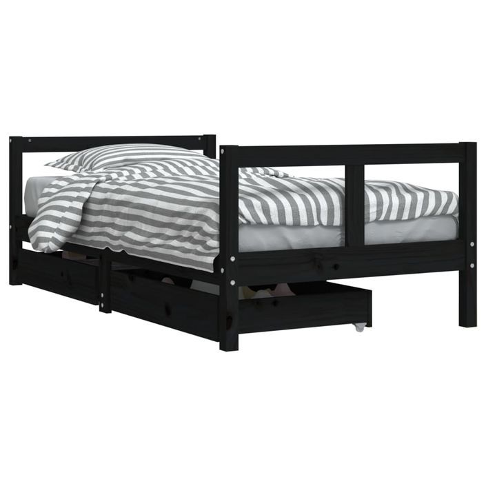 Cadre de lit pour enfant tiroirs noir 80x160 cm bois pin massif - Photo n°1