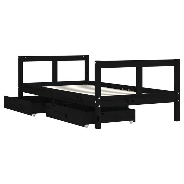 Cadre de lit pour enfant tiroirs noir 80x160 cm bois pin massif - Photo n°4