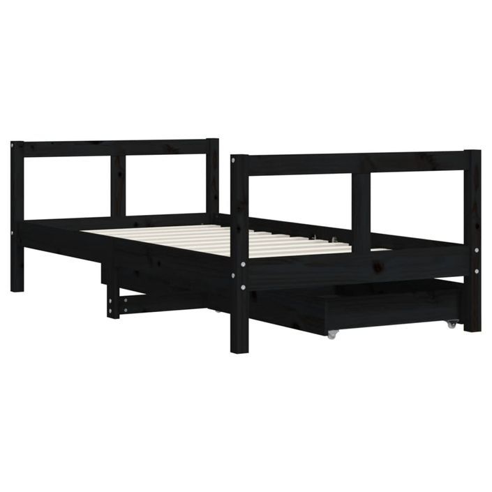 Cadre de lit pour enfant tiroirs noir 80x160 cm bois pin massif - Photo n°7